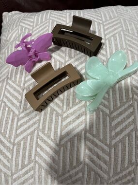 Kids Hair Claw Clip Set - Pink, Brown, Mint